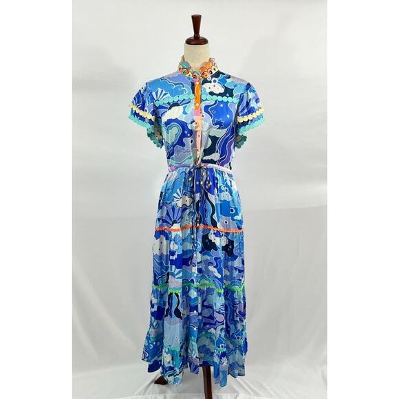 CELIAB Celia B Sz M Medium Blue Floral Adhara Midi Dress - Picture 8 of 12